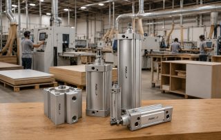 Cilindros pneumáticos compactos na automação da indústria moveleira