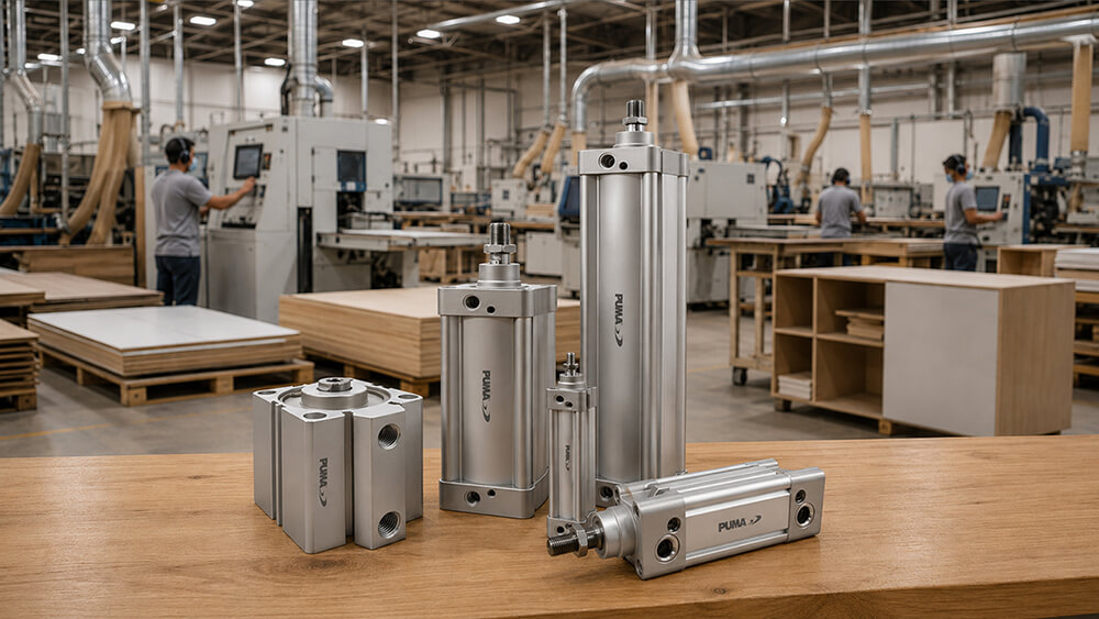 Cilindros pneumáticos compactos na automação da indústria moveleira