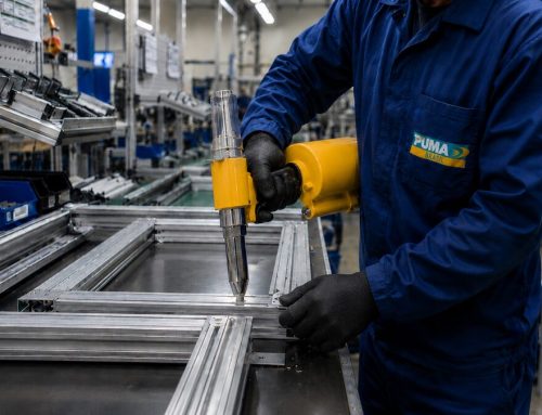 Rebitador pneumático na montagem industrial em série